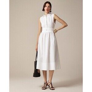 J. Crew White Fitted Waist Midi Shirtdress Cotton Poplin Belt Sleeveless Size 2
